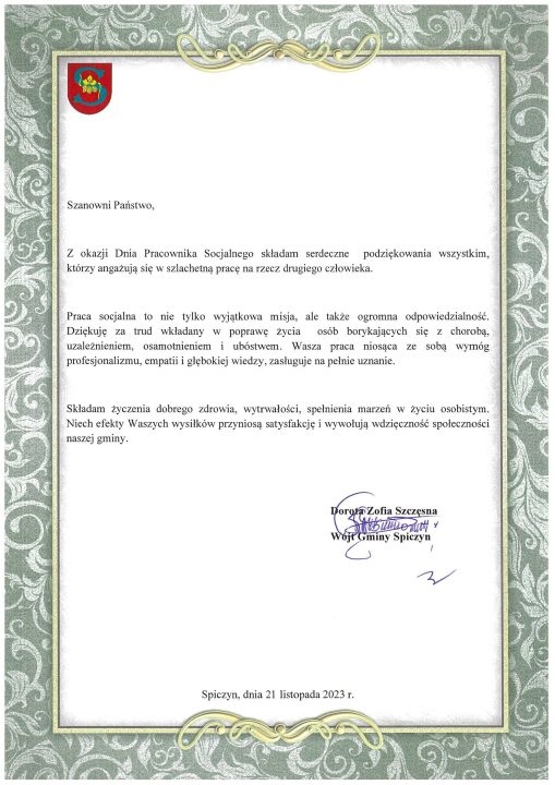 Miniaturka artykułu Życzenia Wójta Gminy Spiczyn z okazji Dnia Pracownika Socjalnego