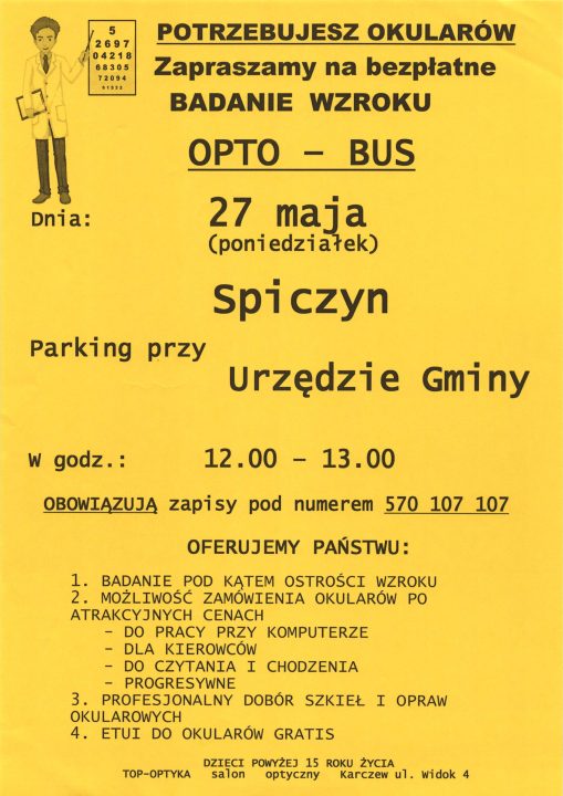 Miniaturka artykułu Przypomnienie o bezpłatnym badaniu wzroku – 27.05.2024 r.