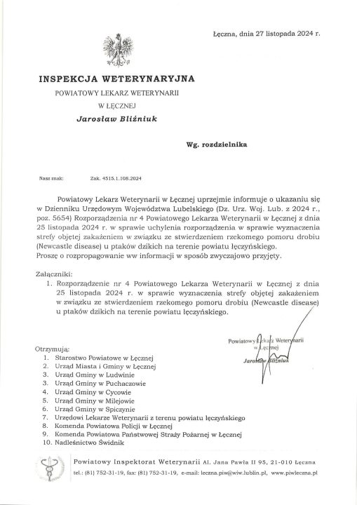 Miniaturka artykułu Pismo Powiatowego Lekarza Weterynarii w sprawie ukazania się Rozporządzenia nr 4