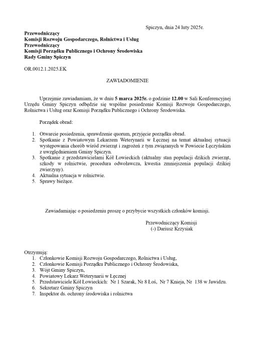Miniaturka artykułu Zawiadomienie o wspólnym posiedzeniu Komisji Stałych oraz Komisji Rolnictwa