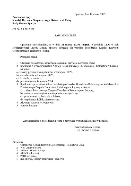 Miniaturka artykułu Zawiadomienie o posiedzeniu Komisji Rolnictwa
