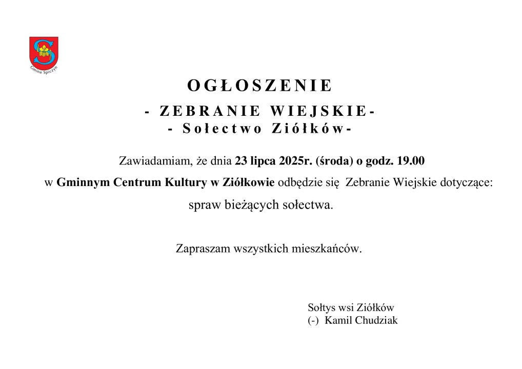 Miniaturka artykułu Zebranie wiejskie Sołectwo Ziółków