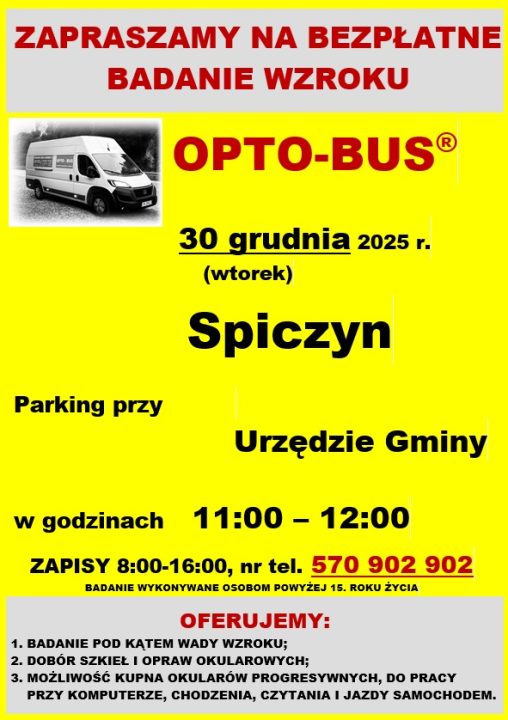 Miniaturka artykułu Bezpłatne badanie wzroku dla mieszkańców Gminy Spiczyn – 30.12.2025 r.
