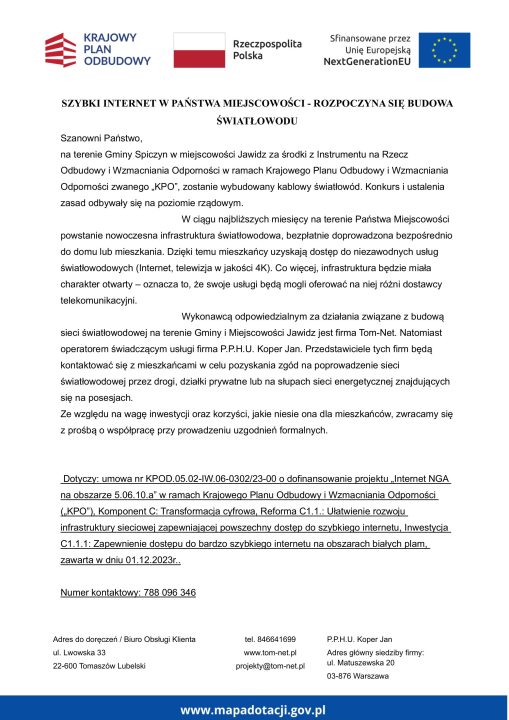 Miniaturka artykułu Światłowód w m. Jawidz
