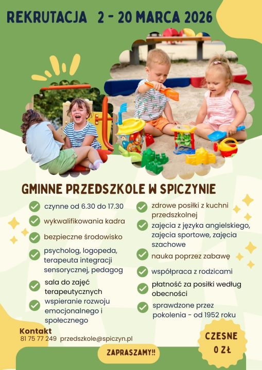 Miniaturka artykułu Rekrutacja do Gminnego Przedszkola w Spiczynie