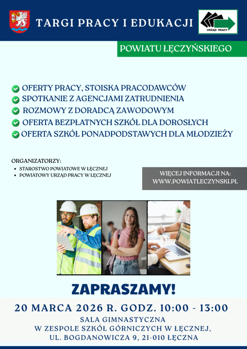 Miniaturka artykułu Targi Pracy i Edukacji Powiatu Łęczyńskiego – zapraszamy do udziału!