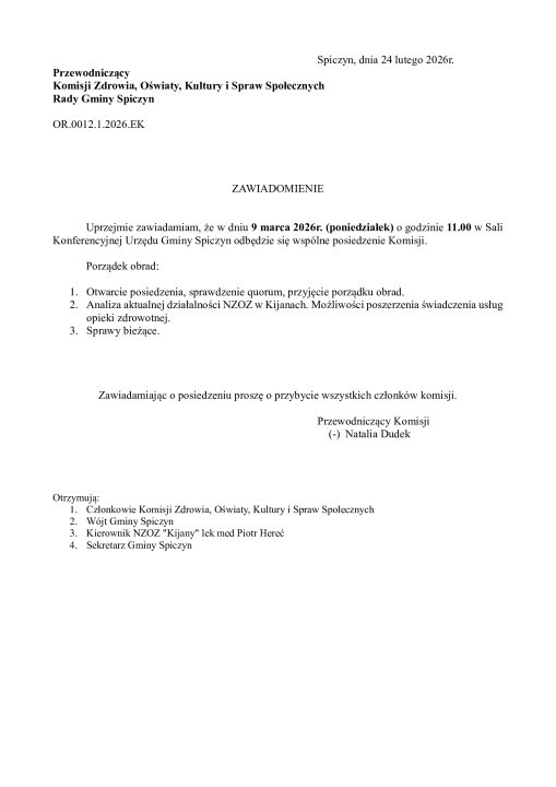 Miniaturka artykułu Zawiadomienie o posiedzeniu Komisji
