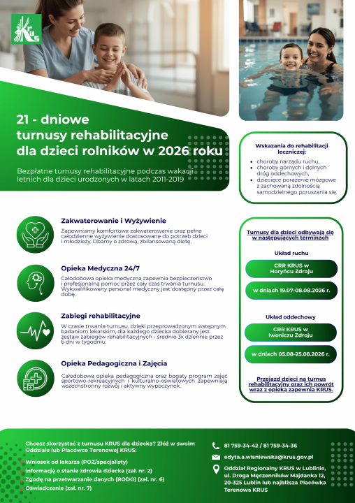 Miniaturka artykułu Bezpłatne turnusy rehabilitacyjne dla dzieci rolników.