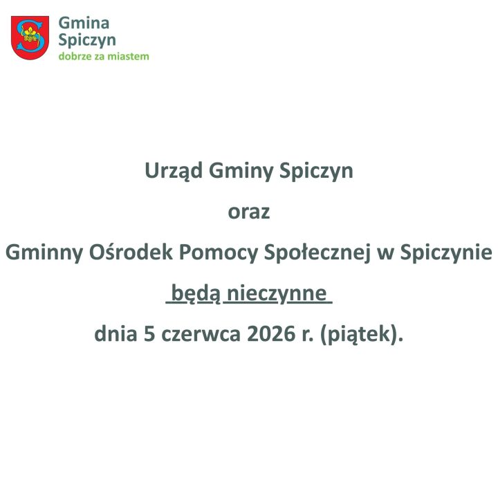 Miniaturka artykułu Dnia 5 czerwca 2026 r. Urząd Gminy Spiczyn będzie nieczynny