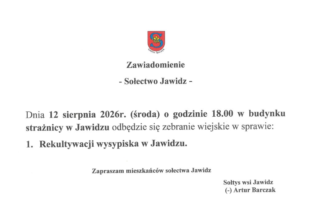Miniaturka artykułu Zawiadomienie o zebraniu dla sołectwa Jawidz.