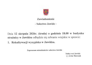 Miniaturka artykułu Zawiadomienie o zebraniu dla sołectwa Jawidz.