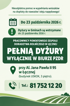 Miniaturka artykułu Informacja Powiatowego Zespołu Doradztwa Rolniczego w Łęcznej.
