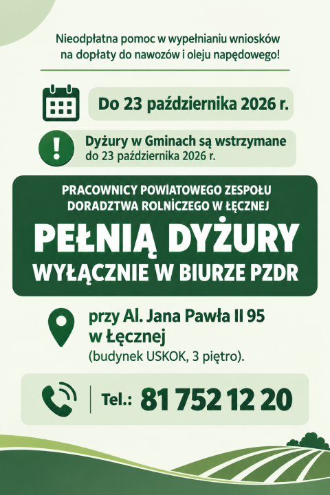 Miniaturka artykułu Informacja Powiatowego Zespołu Doradztwa Rolniczego w Łęcznej.